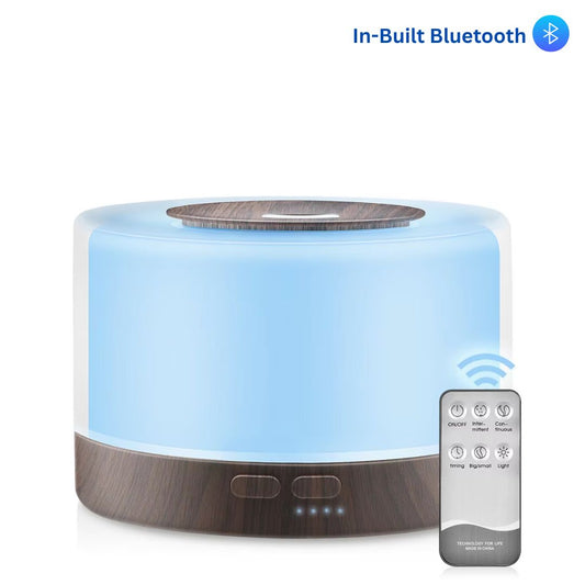 Dark wood grain 500ml cool mist 7 LED aromatherapy diffuser with bluetooth